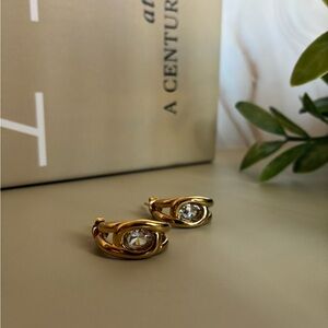 Gold Hoop Earrings with Clear Crystal Accent - Women Jewelry